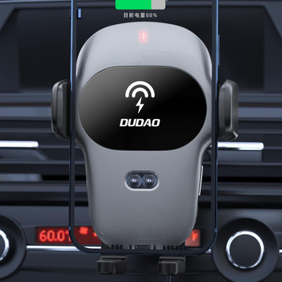 Mbajtëse telefoni për makinë Dudao F20xs, karikues wireless Qi 15W, gri