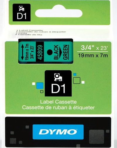 Лента за етикетирање Dymo D1 45809, 19mm x 7m, црн текст зелена позадина