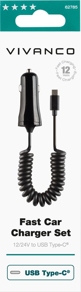 Karikues makine Vivanco USB-C 12W, 2.4A, kabllo spiral 1m, i zi