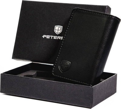 Portofol për burra Peterson, lëkurë natyrale, RFID Blocking, i zi
