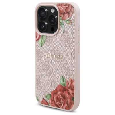 Mbrojtëse telefoni Guess 4G Flowers Print MagSafe, për iPhone 16 Pro, rozë