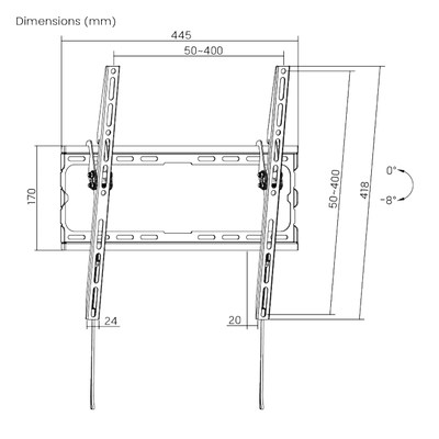 Mbajtëse televizori Brateck KL32-44T, 32"-70", 45 kg, e zezë