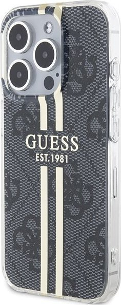 Kapak mbrojtës Guess IML 4G Gold Stripe për iPhone 15 Pro Max 6.7", i zi