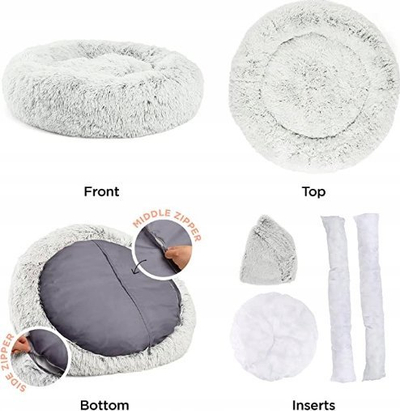 Shtrat për qen Best Friends by Sheri Original Calming Donut, medium, lahet në makinë, gri frost