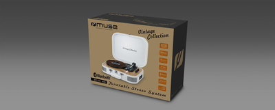 Gramafon Muse MT-201WW Retro, bokse të integrume, dalje për kufje 3.5 mm, i bardhë
