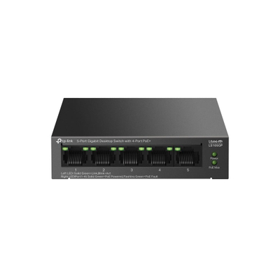Мрежен свич TP-Link LS105GP, 5 гигабитни порти, 4 PoE+ порти, сив