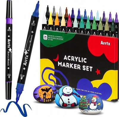 Set markerash akrilik Arrtx LC303304, 24 ngjyra, dy maja