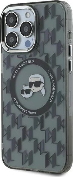 Kolltuk telefoni Karl Lagerfeld IML Karl &amp; Choupette MagSafe, për iPhone 15 Pro Max, PC/TPU, gri e tejdukshme