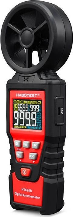 Anemometër dixhital Habotest HT625B, matje shpejtësie ere, ekran me ngjyra, i kuq e zi