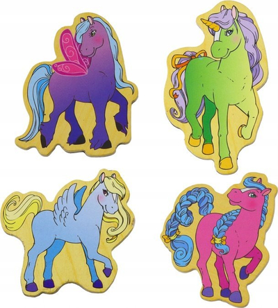 Lodër magnetë druri LeanToys Unicorns, set 20 copë, shumëngjyrëshe