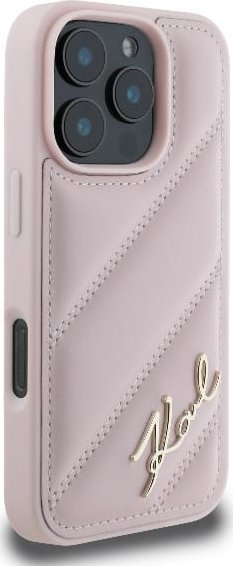 Maskë telefoni Karl Lagerfeld Quilted Signature për iPhone 16 Pro 6.3", rozë