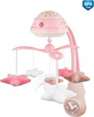 Karusel për bebe Canpol Babies Round Plush Mobile, projektor yjesh, me melodi, rozë