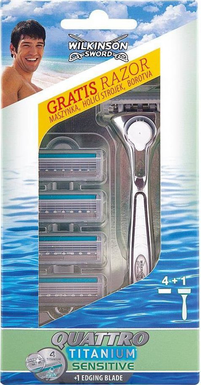 Makinë rroje Wilkinson Sword Quattro Titanium Sensitive, 5 tehe rezervë