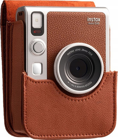 Këllëf për aparat Fujifilm Instax Mini EVO, lëkurë artificiale, me kapëse, kafe