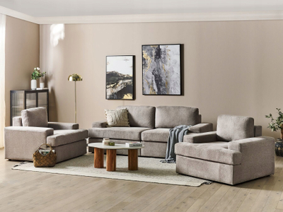 Set për dhomë ndenjeje Beliani Alla, 5 ulëse, material stof, ngjyrë taupe