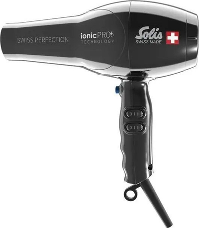 Tharëse flokësh Solis Swiss Perfection 360º IonicPRO 440, për parukeri, me teknologji jonike, e zezë