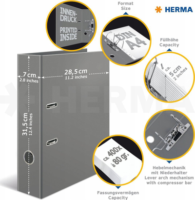 Dosje unazore HERMA 7056, A4, shpinë 70 mm, blu me ari