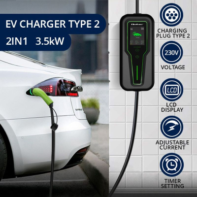Karikues mobil për makina elektrike Qoltec EV Charger, Type 2, 3.5kW 230V, me ekran LCD, i zi