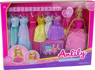 Kukull Anlily Leantoys, dollap me fustane, gjeveçka mode, rozë