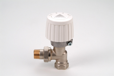 Valvulë radiatori Danfoss FJVR 15 këndor + kokë FJVR 10-50 003L108, e bardhë