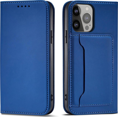 Këllëf telefoni wallet për iPhone 13 Pro, me kapak flip, mbajtëse kartash, blu