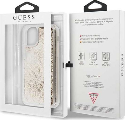 Kapak telefoni Guess Glitter për iPhone 11 6.1", plastik, i artë