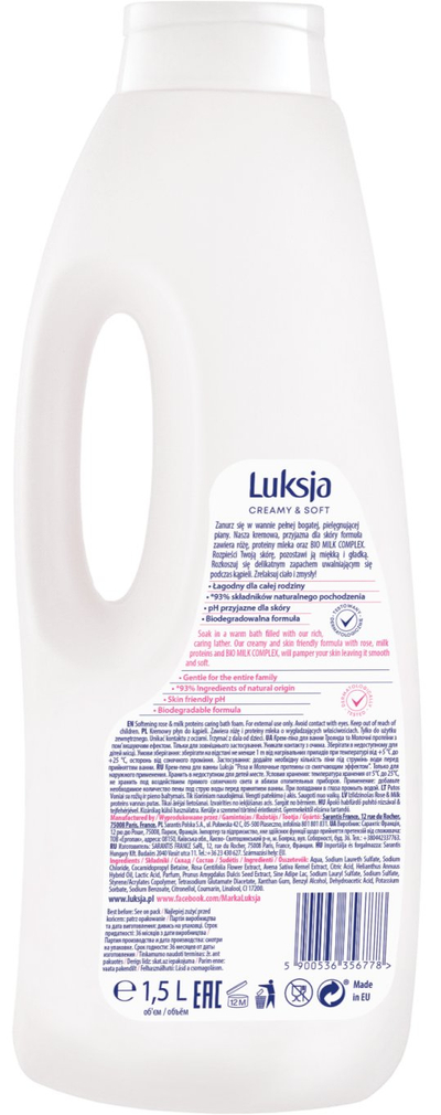 Locion banje Dove Luxja Creamy and Soft, me trëndafil dhe proteina qumështi, 1500ml