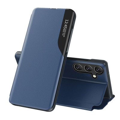 Mbulesë telefoni Hurtel View Case Samsung Galaxy A36, kapak me stand, lëkurë eko, blu