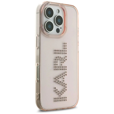 Футрола за телефон Karl Lagerfeld IML Rhinestones Logo Rowe за iPhone 16 Pro Max, TPU PC, проѕирна розова