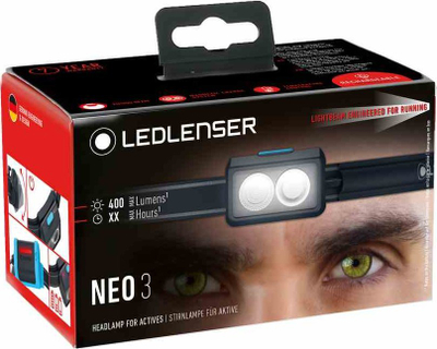 Llambë koke Ledlenser NEO3, 400 lumen, me dritë të kuqe, blu