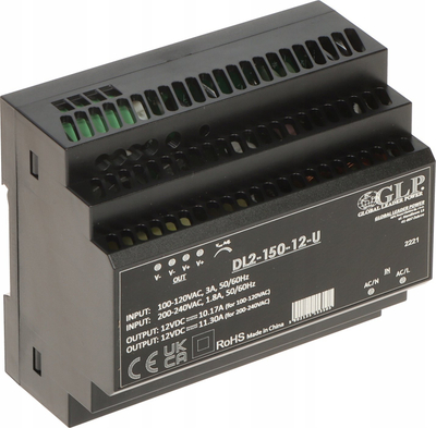 Furnizues rryme GLP DL2-150-12-U, 12V, 135W, për shinë DIN