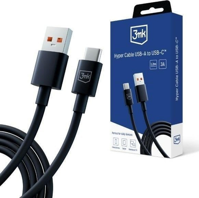 Kabllo USB 3MK 3M005894, USB A në USB C, 1.2 m, e zezë
