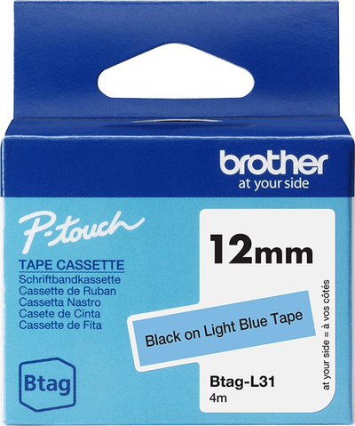 Rrip etiketimi Brother BTAGL31 BRBTAGL31, 12mm, shkrim i zi mbi blu të çelët