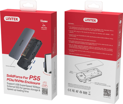 Kuti e jashtme SSD M.2 NVMe Unitek, USB 10Gbps, për PS5, gri metal