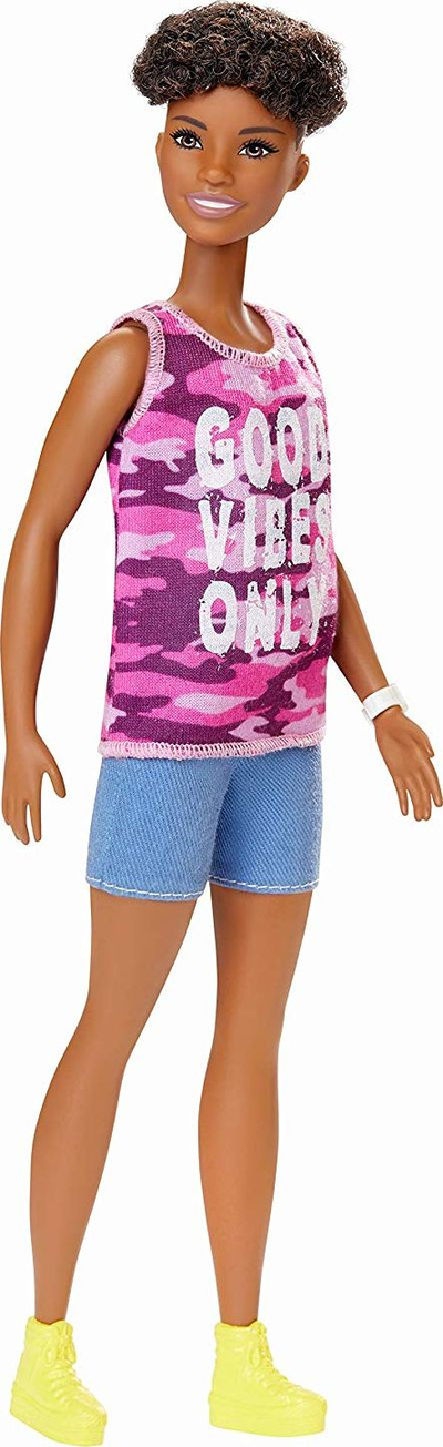Kukull Barbie Fashionistas Original, flokë kaçurrela, rroba rozë, shumëngjyrëshe
