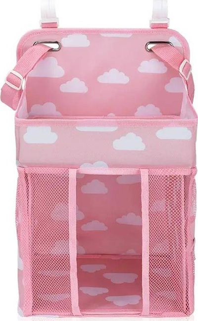 Organizues krevati për bebe AG637C Baby Crib Caddy, me shumë xhepa, prej poliestëri, rozë