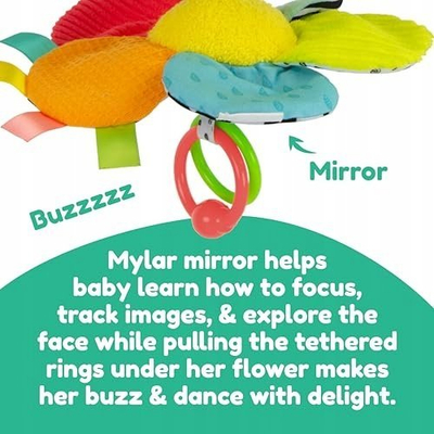 Lodër interaktive për bebe Lamaze Buzzy the Bee, me pasqyrë, me unaza varëse shumëngjyrëshe