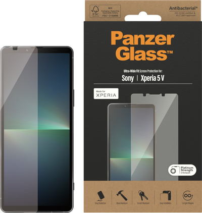 Mbrojtës ekrani PanzerGlass Sony Xperia 5 V, xham i fortë, Ultra-Wide Fit, i tejdukshëm