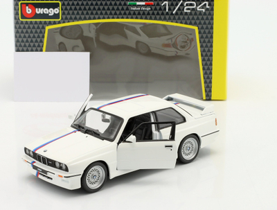 Makina model Bburago BMW M3 E30 ’88, shkalla 1:24, e bardhë