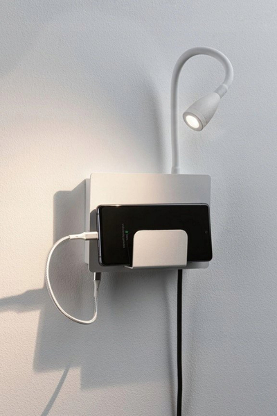 Llambë muri Paulmann Halina, LED, me portë USB Type C, e bardhë
