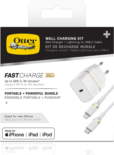 Karikues muri OtterBox EU 20W USB-C PD me kabllo USB-C në Lightning 1 m, i bardhë