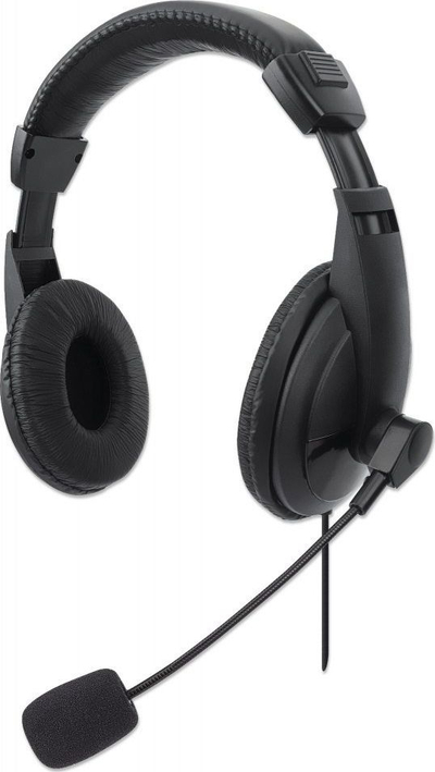 Kufje Manhattan Stereo USB, që rrinë mbi vesh, me mikrofon, lidhje USB-A, të zeza