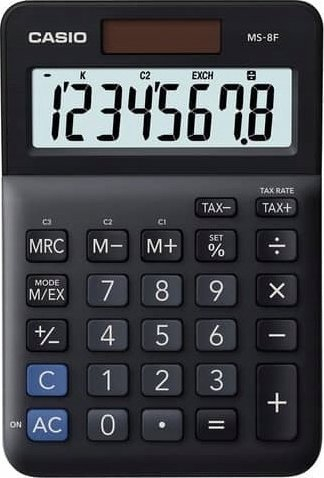 Kalkulator tavoline Casio MS-8F, ekran i madh, 8 shifra, gri