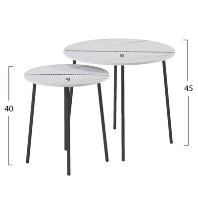 Set tavolina për kafe 2-pjesësh Cupper Φ55x45Hcm (HM9878.12), bardhë/ zezë