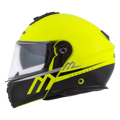 Helmetë moto CASSIDA Modulo 2.1 Compass, touring flip up, përgatitur për Pinlock, e verdhë fluo e zezë argjend të kuqe