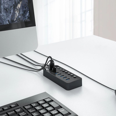Hub USB Orico CT2U3-10AB, 10 porta USB-A 3.0, me çelësa më vete për çdo port, ngjyrë e zezë