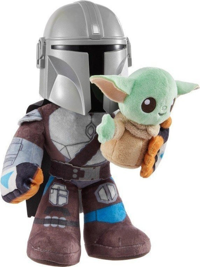 Lodër pelushi Star Wars Mandalorian me Grogu, 28cm, me tinguj, shumëngjyrëshe