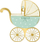 Peceta letre dekorative Stroller, motiv karrocë bebe, set 20 copë, blu me ar