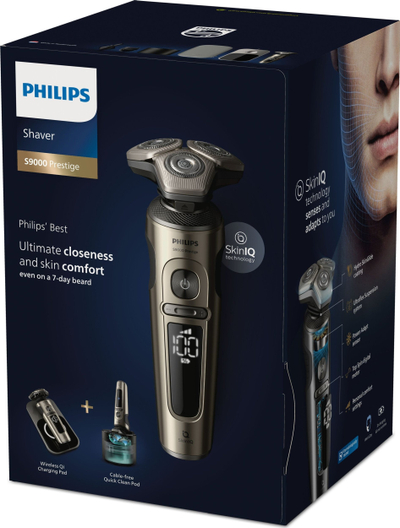Rroje elektrike Philips Series 9000 Prestige SP9883/36, SkinIQ, me stacion pastrimi, ngjyrë metalike