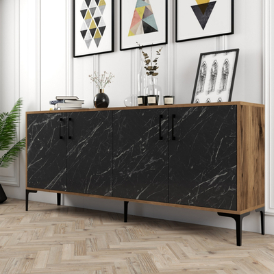 Konsolë Hommy Craft Kiev, 180x78x35 cm, efekt mermeri, walnut e zezë